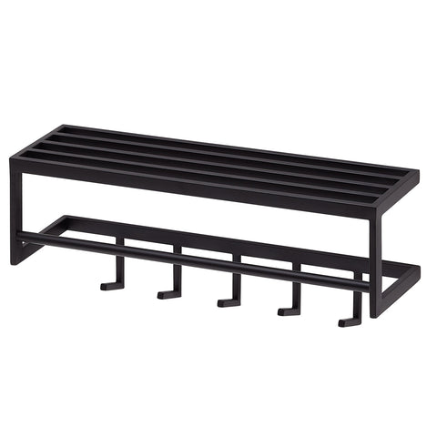 Rootz Metal Wall Coat Rack with Shelf - Stylish Black Hallway Organizer - Hat Rack and Hook Rail for Efficient Storage