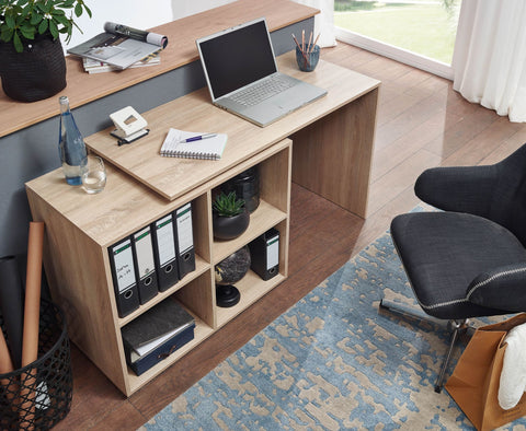 Rootz Eckschreibtisch mit Regal – Sonoma Design – Moderner Büroschreibtisch für Arbeitszimmer und Heimbüro – 117 x 75,5 x 88 cm 