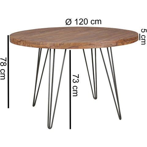 Rootz Dining Table Round - Sheesham Solid Wood Design - Country House Style Brown - Kitchen Table for 4 Persons - Ø 120 x 78 cm