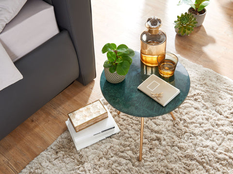 Rootz Beistelltisch – echter Marmor grün – Metall gold – kleiner runder Dreibein-Couchtisch – moderner Wohnzimmertisch – hoher Couchtisch – 38 x 38 x 44 cm