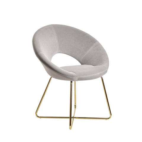 Rootz Dining Chair - Velvet Light Gray - Kitchen Chair - Golden Legs - Shell Chair Fabric - Metal - Upholstered Design