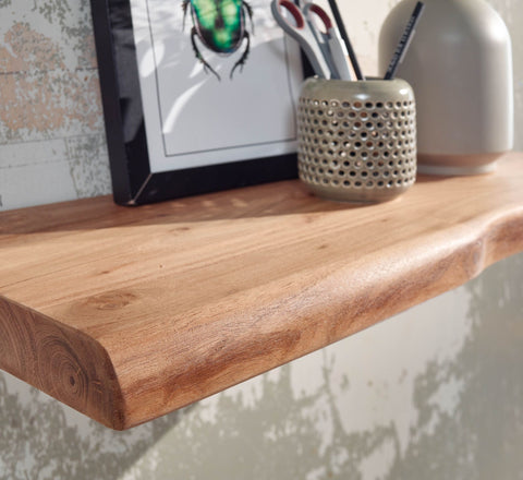 Rootz Wall Shelf - Acacia Wood with Tree Edge - Design Floating Shelf - Natural Wood Wall Board - Country Style Hanging Shelf - 40 cm
