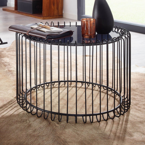 Rootz Black Coffee Table - Glass & Metal - Modern Design - Small Round Living Room Table - 60x60x40 cm