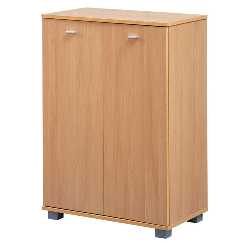 Rootz Shoe Cabinet - Modern Design - Beech Wood - 12 Pairs - 4 Compartments - 2 Doors - Space-saving Shoe Rack - 60 x 90 x 35 cm
