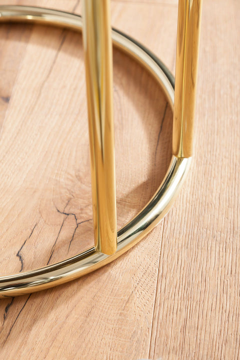 Rootz Design Beistelltisch Ø 45 cm Couchtisch rund schwarz - mattgold - Designer Couchtisch aus Glas modern - Glastisch mit Metallgestell - Kleiner Couchtisch - Runder Metalltisch Wohnzimmer