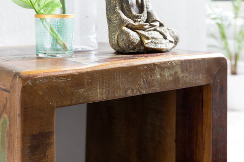 Rootz Side Table - Solid Wood - Mango Recycling Shabby Design - Small Living Room Night Table - Boat Wood Night Console - 45x40x55cm