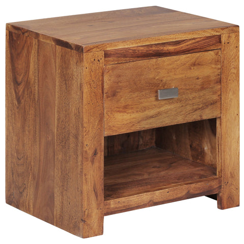 Rootz Bedside Table - Solid Sheesham Wood - Brown Nightstand with Drawer and Storage Compartment - Country Style Real Wood Bedside Cabinet - 40 x 40 x 30 cm