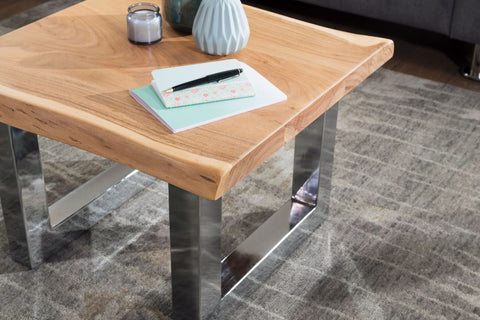 Rootz Couchtisch – Akazienholz – Metallrahmen – Rustikales Braun – Kleiner Wohnzimmertisch aus Massivholz – Sofatisch im Landhausstil – 58 x 40 x 60 cm 