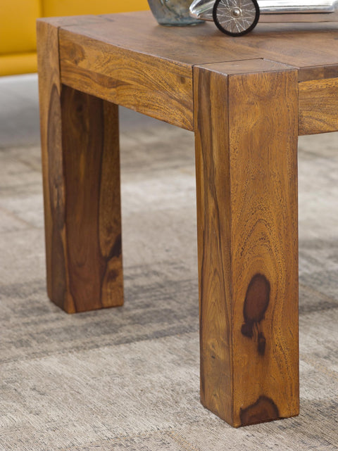 Rootz Couchtisch – Massivholz Sheesham – 60 cm breit – Dunkelbraun – Landhausstil – Wohnzimmer-Beistelltisch