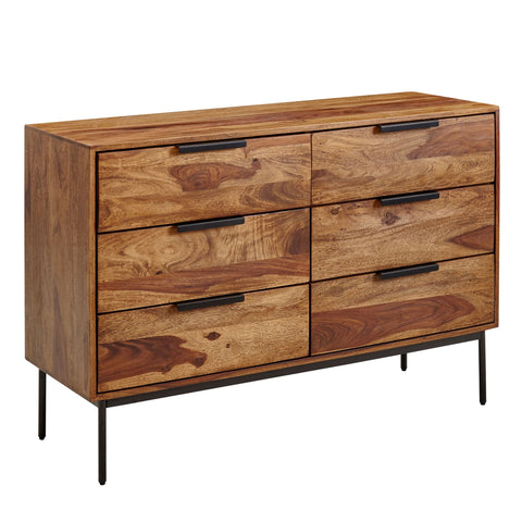 Rootz Chest of Drawers - Metal Industrial Sideboard - Modern Wood Chest of Drawers - Living Room Sideboard - Solid Sheesham Wood - 117x80x42 cm