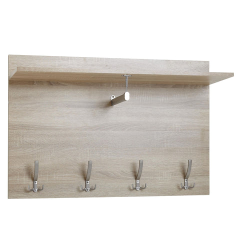 Rootz Wall Coat Rack - Design Hall Coat Rack with Shelf and Clothes Rail - Wardrobe Wall - Hallway Coat Rack - Sonoma Oak - 80x60x29.5 cm