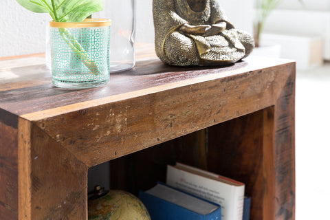 Rootz Side Table -  Shabby-Chic - Mango Solid Wood - Small Brown Table - Design Cube - 45x45x35cm