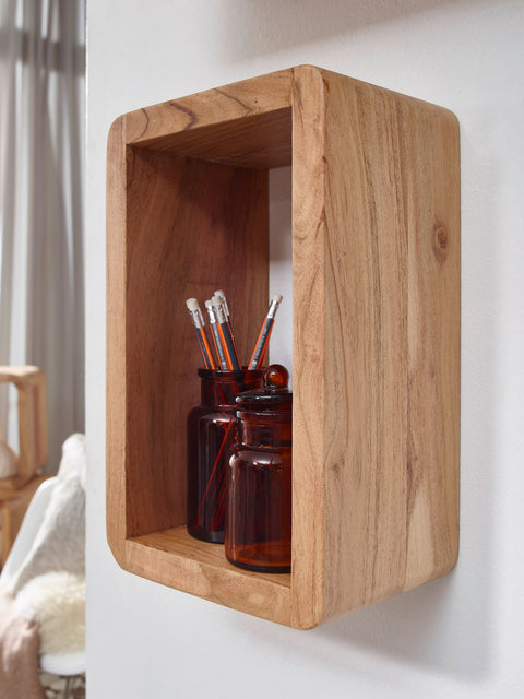 Rootz Wall Shelves - Set of 3 Wooden - Acacia - Country Style - Rustic Design - Square Hanging Shelves - Real Wood - Wall Shelves - Hanging Dice - Shelf Wall Boxes