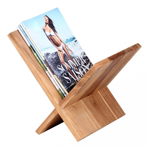 Rootz Magazine Rack -  X-Shaped - Solid Wood Acacia - 31 cm - Country House Style - Design Prospectus Holder