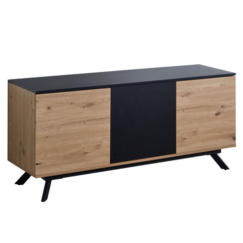 Rootz Sideboard - 3-Door Chest of Drawers - Modern Hall Cabinet - Floor Standing Cabinet with Metal Legs - Oak Decor - Black MDF - 135x64x40 cm