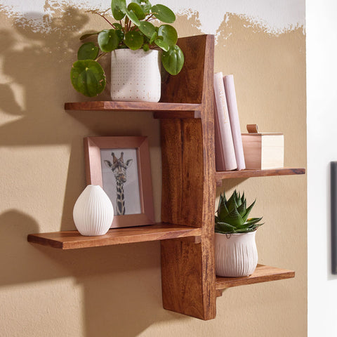 Rootz Wall Shelf - Modern Tree-Shaped Hanging Shelf - Large Design for Living Room - Floating Bookshelf Wall - Solid Sheesham Wood - 58x60x15 cm
