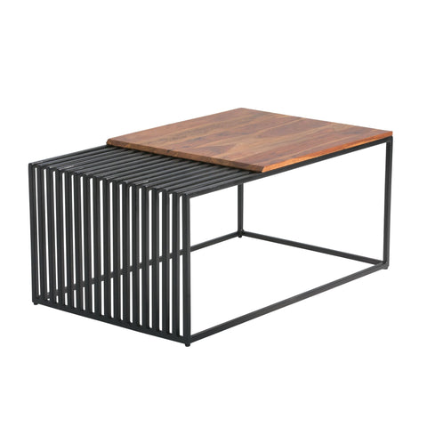 Rootz Coffee Table - Rectangular Design - Industrial Style - Large End Table - Solid Wood & Metal - 90x55x40 cm