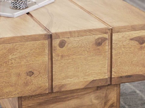 Rootz Coffee Table - Acacia Wood - Solid Wide Cube Square Coffee Table - 44x44x30 cm