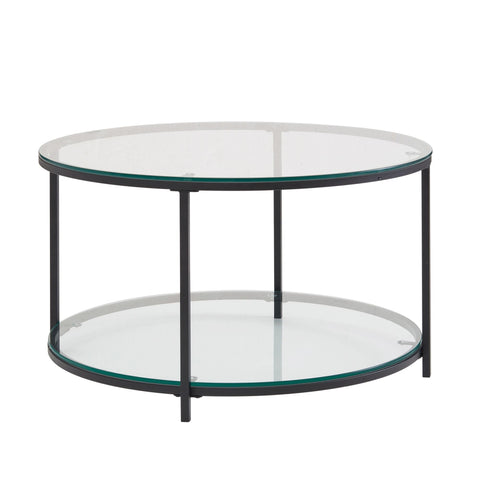 Rootz Glass and Metal Coffee Table - Modern Round Living Room Table - Coffee Table with Storage Space - Lounge Table with Storage Compartment - Side Table - 80x80x45 cm