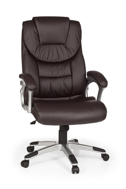 Rootz Office Chair - Brown Artificial Leather - Ergonomic with Headrest - Design Executive Chair - Desk Chair with Rocker Function - Swivel Chair - High Backrest (X-XL, 120kg)