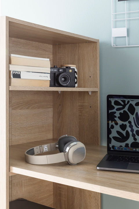 Rootz Holzschreibtisch mit Regal – Sonoma – Modernes Design mit Ablagefächern – 120 x 120 x 53 cm 