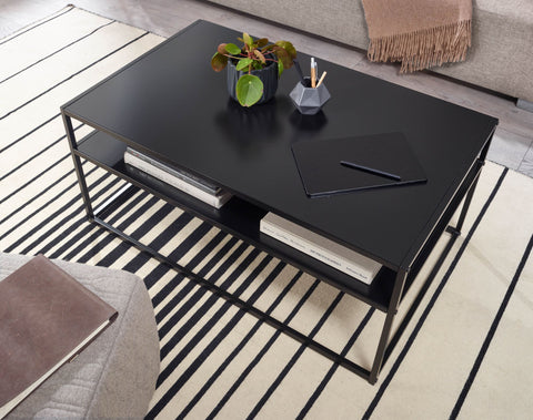 Rootz Coffee Table - Steel Coffee Table with Storage - Square Lounge Table with Storage Compartment - Industrial Black - 100x60x45 cm