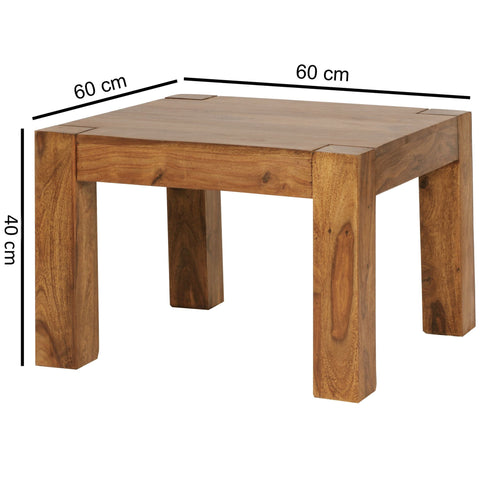 Rootz Couchtisch – Massivholz Sheesham – 60 cm breit – Dunkelbraun – Landhausstil – Wohnzimmer-Beistelltisch