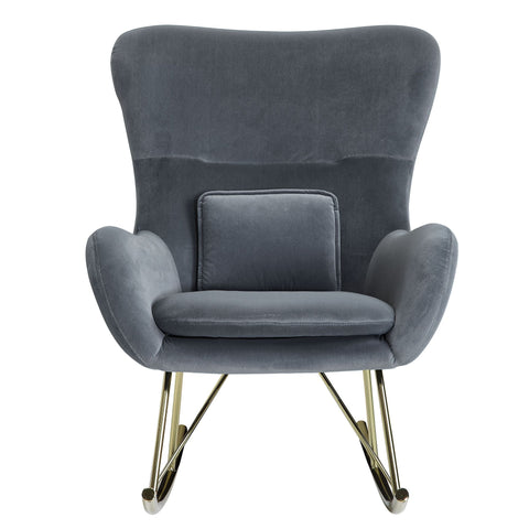 Rootz Rocchair - Metal Dark Gray with Golden Legs - Modern Upholstered Nursing Relax Chair - Velvet - 74x101x89 cm