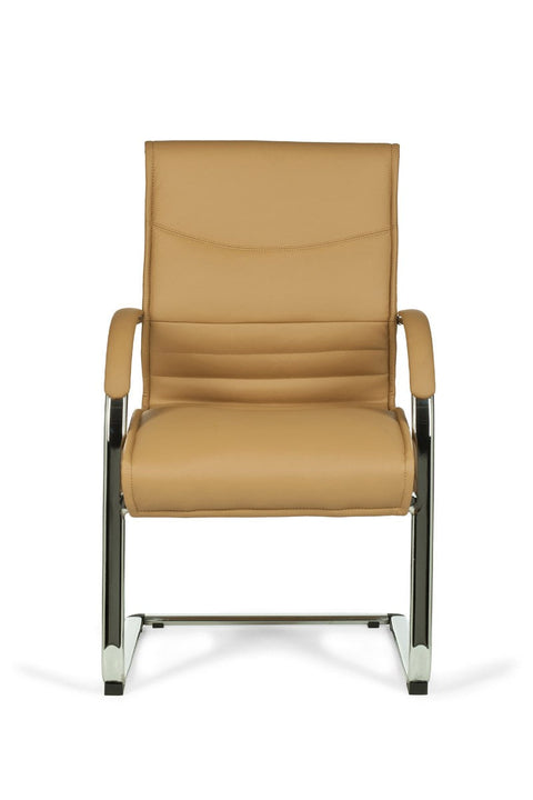 Rootz Visitor Chair - Caramel Leather Cantilever - Design Rocking Chair with Armrests - Ergonomic Meeting Chair with Anti-Tip Protection - Fixed Conference Chair