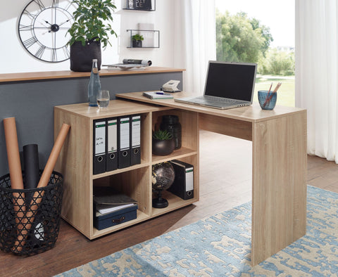 Rootz Eckschreibtisch mit Regal – Sonoma Design – Moderner Büroschreibtisch für Arbeitszimmer und Heimbüro – 117 x 75,5 x 88 cm 