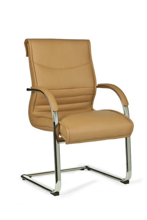 Rootz Visitor Chair - Caramel Leather Cantilever - Design Rocking Chair with Armrests - Ergonomic Meeting Chair with Anti-Tip Protection - Fixed Conference Chair