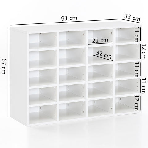 Rootz Wood Rack - White - High Shelf - Large Design Shoe Rack for 20 Pairs of Shoes - Space-Saving Shoe Storage - Modern XXL Shoe Storage - 91 x 67 x 33 cm