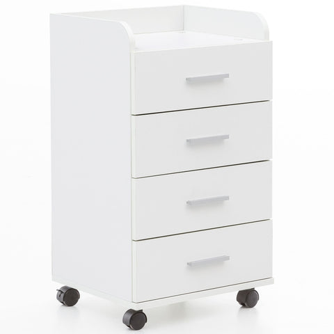 Rootz Roll Container - Contemporary Office Container - 4 Drawers with Castors - White