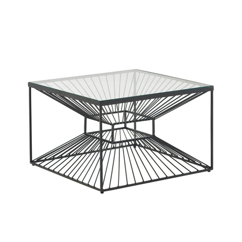 Rootz Quadratischer Couchtisch – Schwarz – Modernes Design – Kleiner Beistelltisch – Glas und Metall – 55 x 55 x 36 cm 