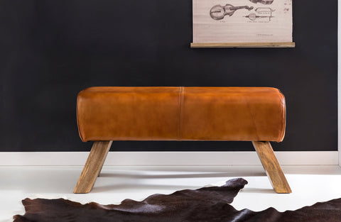 Rootz Seat Bench - Design Brown Leather - Swivel Chair Bench Stool - Wardrobe Bench Stool - 90 x 30 x 43 cm
