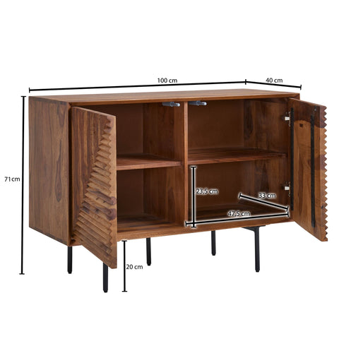 Rootz Sideboard - Modern Metal Sideboard with Two Doors - Living Room Dresser Cabinet - Solid Sheesham Wood - 100x71x40 cm