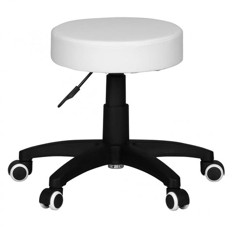 Rootz Work Stool - White Design- Faux Leather - Padded - XL Size - Wheels - Backrest-Free