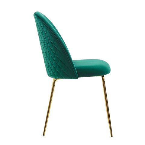 Rootz Dining Chair - Set of 2 Velvet Green Upholstered - Kitchen Chair with Golden Legs - Scandinavian Shell Chair - Upholstered Chair with Velvet Cover