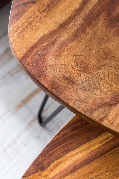 Rootz Satztisch-Set – Sheesham-Holz – kleines Design mit Metallrahmen – 2-teiliger Couchtisch 