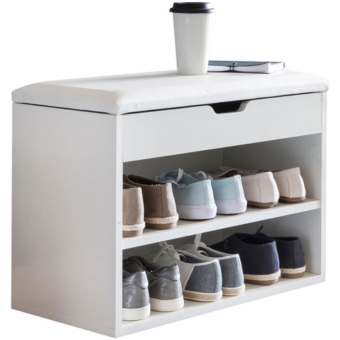 Rootz Shelf Bench - White - Small Upholstered Wooden Bench - Narrow Hallway Shoe Bench with Storage - Chest Bench for Hallway - 60 x 40 x 30 cm