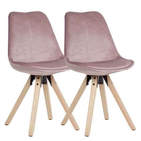 Rootz Soft Dining Set of 2 - Pink - Armrest-Free - Modern Fabric Kitchen Chairs with Wooden Legs - Upholstered Shell Chairs - 110kg Load