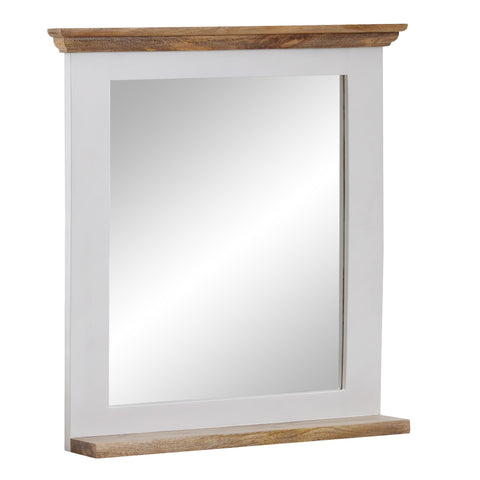 Rootz Bathroom Mirror - Mango Solid Wood - Wall-Mounted Design with Shelf - Contemporary White Mirror for Bathroom - 73x78x15 cm