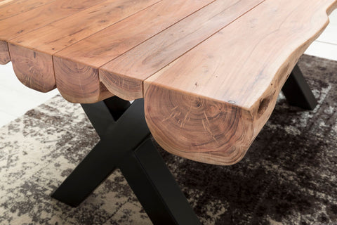 Rootz Dining Table - Country House - Acacia Wood Rectangular Design - Spacious Dining Table for 6-8 Persons - 200x100x77cm