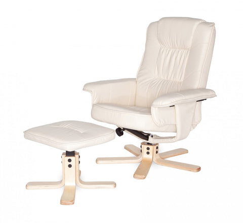 Rootz TV Armchair - Comfort - Cream Imitation Leather Cover - Design Relax Armchair - Swivel with Stool - X-XL (110kg) - No Motor