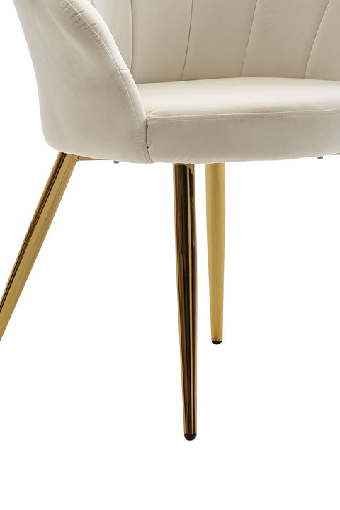Rootz Tulip Dining Chair - Velvet White - Upholstered Kitchen Chair with Gold Legs - Scandinavian Design Shell Chair - Fabric-Covered Upholstered Chair