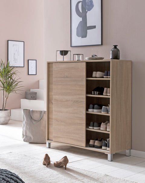 Rootz Shoe Cabinet - Sonoma - High Design Wood Shoe Rack - Large Capacity for 20 Pairs - 100x108x37.5cm