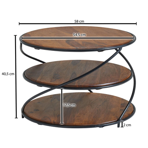 Rootz Coffee Table - Metal with Storage - Modern Living Room Table - Small Round Side Table - Solid Sheesham Wood -  58x58x40.5 cm