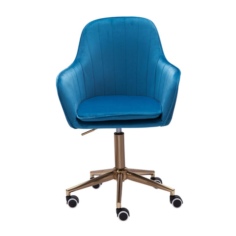 Rootz Desk Chair - Blue Velvet - Design Swivel Chair with Backrest - Height Adjustable - 120kg Work Chair - Shell Chair with Castors
