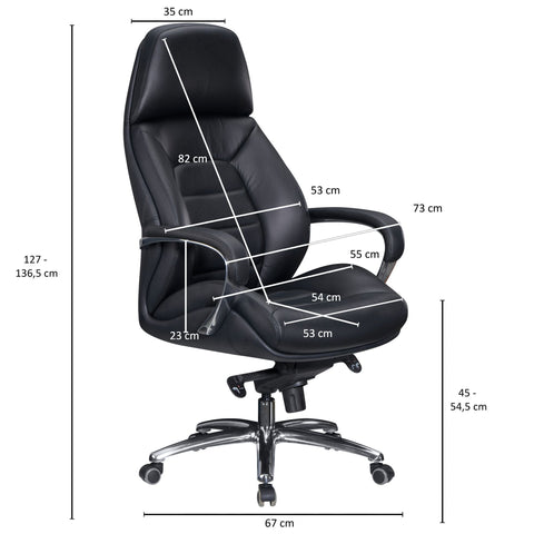 Rootz Executive Chair - Black Leather Designer - Office Chair Cover - Up to 120kg - XXL Design - Height-Adjustable - Ergonomic Swivel Chair with Armrests & High Backrest - Rocker Function