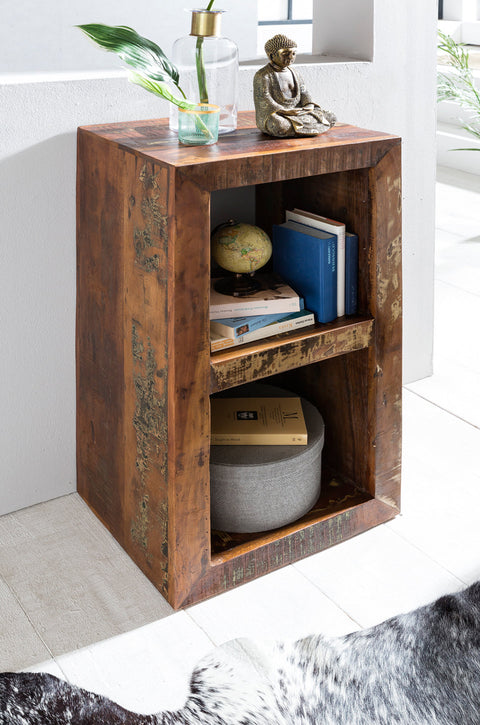 Rootz Shelf - Mango Solid Wood - Design Bookcase - 2 Shelves - Shabby Recycling Boat Wood - 45 x 35 x 90 cm